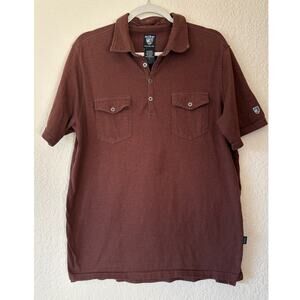 Kuhl Polo Shirt Mens Brown Short Sleeve Cotton Stretch Knit Casual Pocket Sz Lg